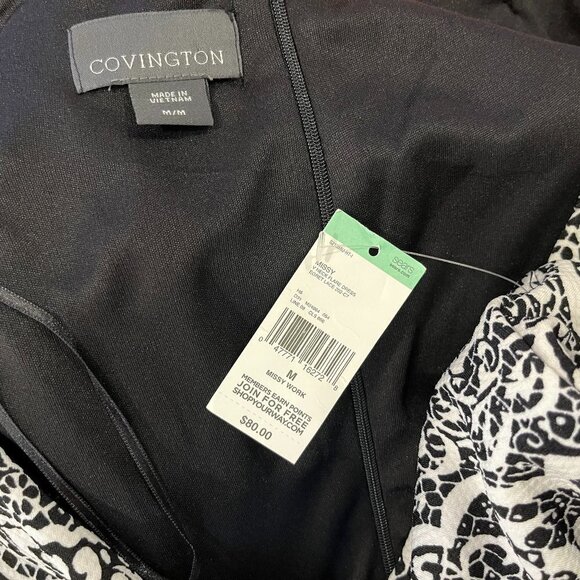 COVINGTON Women's V-neck Black White Fit & Flare Dress - Size Medium - NWT $80 - Picture 4 of 4